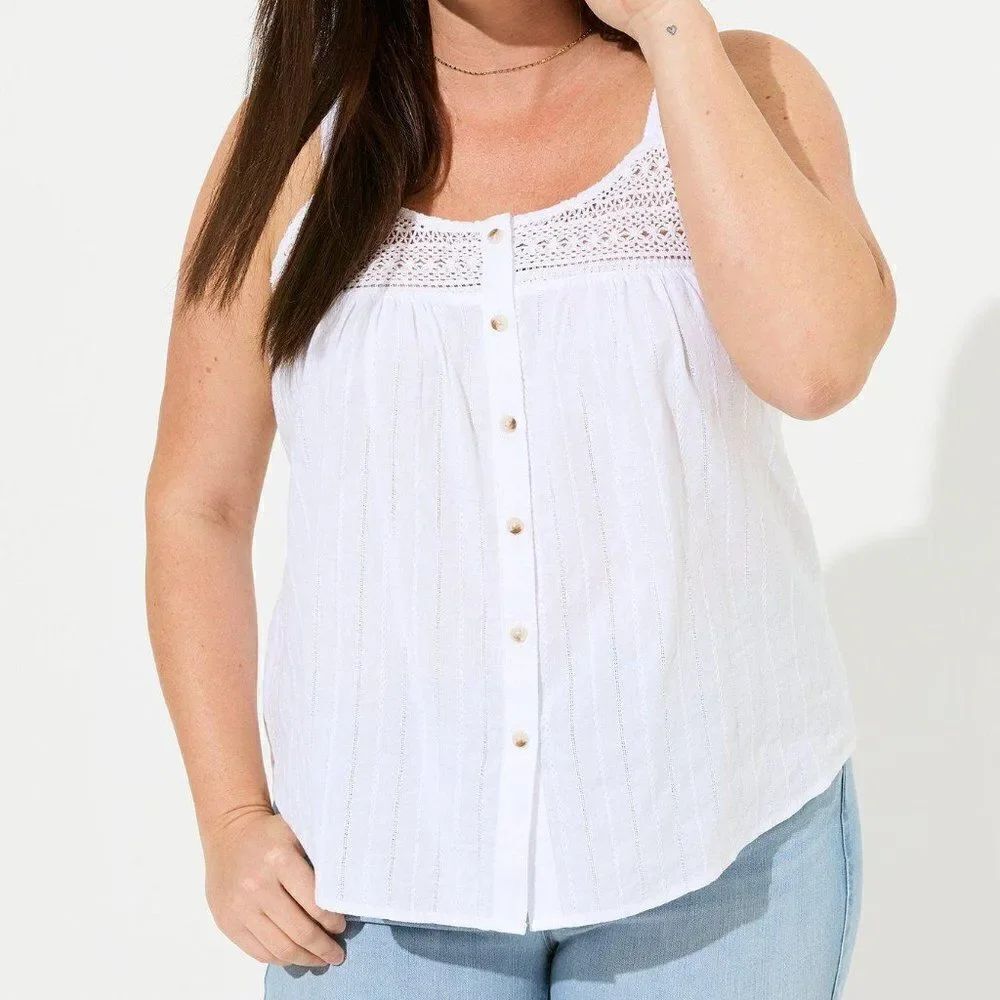 Torrid 5 Cotton Button Up Embroidered Crochet Tank